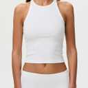 Women's Ribbed Tank Top - Fitted Sleeveless Camisole, Soft Stretchy Summer Basic, Casual Slim Fit Daily Wear (White, L)