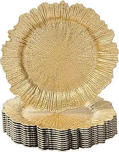 Gold Charger Plates Set of 12, Reef Plate Chargers for Dinner Plate, Round Plastic Table Chargers for Thanksgiving, Christmas