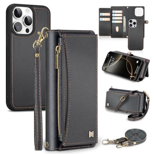 BLISLIAR Wallet Case for iPhone 16 Pro with Card Holder/Crossbody Wallet/Strap,[RFID Blocking][Magnetic] PU Leather Shockproof Protective Cover iPhone 16 Pro Phone Case,6.3in,Black