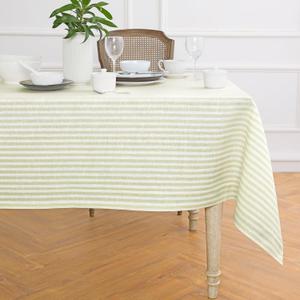 Solino Home Linen Striped Tablecloth 60 x 120 Inch - 100% Pure Linen Sage and White Table Cloth for Rectangle Tables - Amalfi Stripe, Machine Washable Tablecloth for Summer