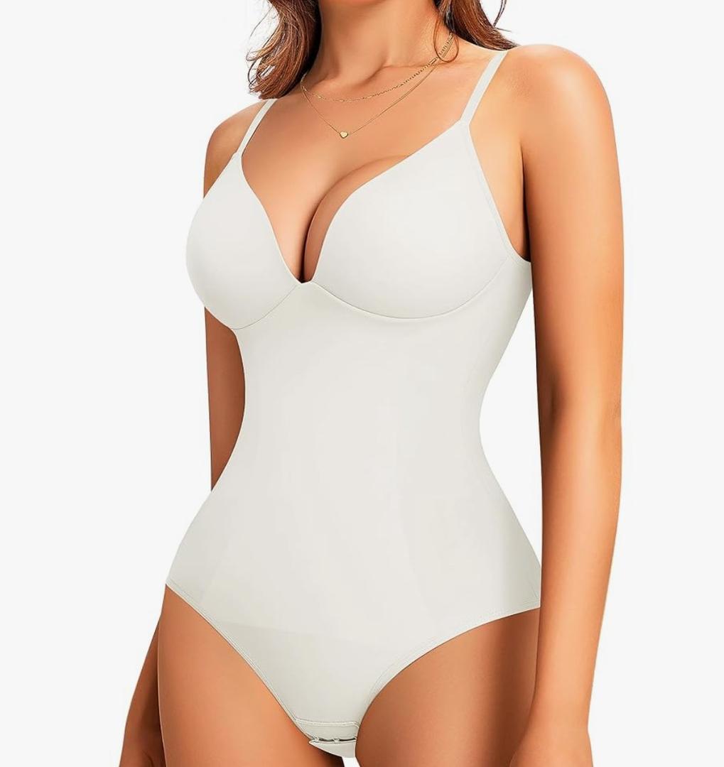 LODAY Shapewear Bodysuits for Women Deep V Neck Body Suit with Built in Bra, XL