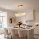 12-Light Gold Rectangle Crystal Chandeliers for Dining Room Light Fixture, 12-Lights L 32"