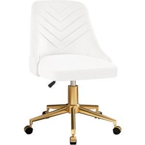 VECELO Velvet Vanity Desk Chair with Height-Adjustable for Office Living Room Bedroom Make Up Study, 360Swivel, Wheeled Gold Base, White