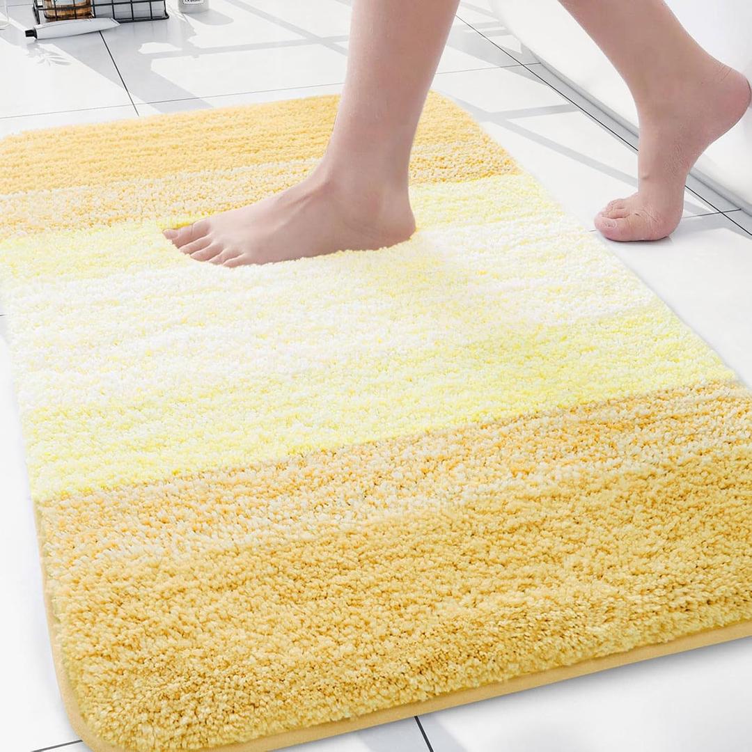 Arotive Microfiber Bathroom Rugs, Shaggy Soft and Absorbent Bath Rug, Non-Slip, Thick Plush Machine Washable Dry Bath Mats for Bathroom, Tub and Shower, 30x20, Light Yellow, Rectangular