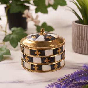 3-Layer Brass & Mother of Pearl Trinket Box  Elegant Decorative Storage for Jewellery, Keepsakes, Home Decor & Gifting (7 x 6 cm)