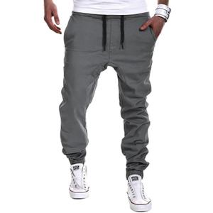 YAXHWIV Men's Casual Joggers Pants Cotton Drawstring Twill Cargo Pants Lightweight Tapered Track Jogging Sweatpants (Gray, L)