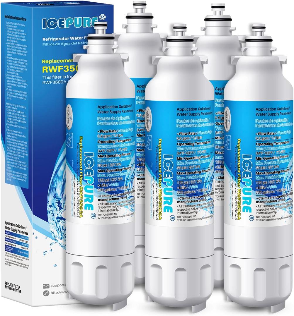ICEPURE ADQ73613401 Refrigerator Water Filter Replacement for LG LT800P, Kenmore 9490, 46-9490, ADQ73613403, ADQ73613402, LSXS26326S, LSXS26366S, LMXC23746S, LMXC23746D, LMXS30776S, RWF3500A, 5PACK