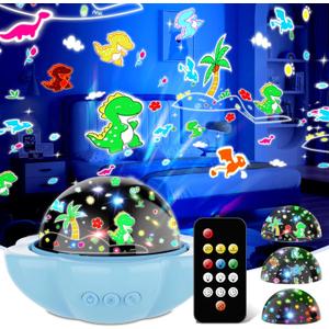 Dinosaur Toys for 3-10 Year old Boys,7-in-1 Kids Night Light Projector with 3 Films 93 Effects, Remote, Timer, 360 Rotation, Birthday Christmas Xmas Gifts Stocking Stuffers for Kids Age 3 4 5 6 (Blue-Dinosaur&Star&Ocean)