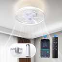 Socket Ceiling Fan Light Bedroom:13 Inch Small Ceiling Fans with Lights and Remote 3 Color Screw in Fan Dimmable LED Ceiling Fan Socket Replacement for Light Bulb Kitchen Living Room(Crystal White)