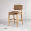 Nathan James Cohen Mid-Century Modern Suede Bar Stool, Counter Height Chair in Solid Wood Frame with Footrest and Woven Suede Back for Kitchen, Natural Brown, Set of 2