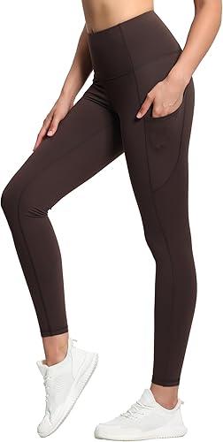 THE GYM PEOPLE Thick High Waist Yoga Pants with Pockets, Tummy Control Workout Running Yoga Leggings for Women, (Brown, XL)