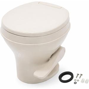 SEAFLO Bone RV Toilet, Residential Height 18.4", Gravity Flush Foot Pedal, Soft Close Seat, Camper Toilet for RV Motorhome Travel Trailer, Parchment, SFRTPH-02-01
