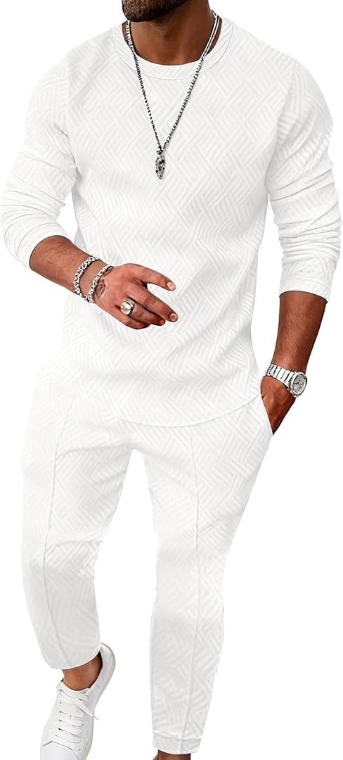 UOUA Mens 2 Piece Sweatsuits Set Long Sleeve Sweatshirt Jogging Sweatpants Tracksuits Outfits, L