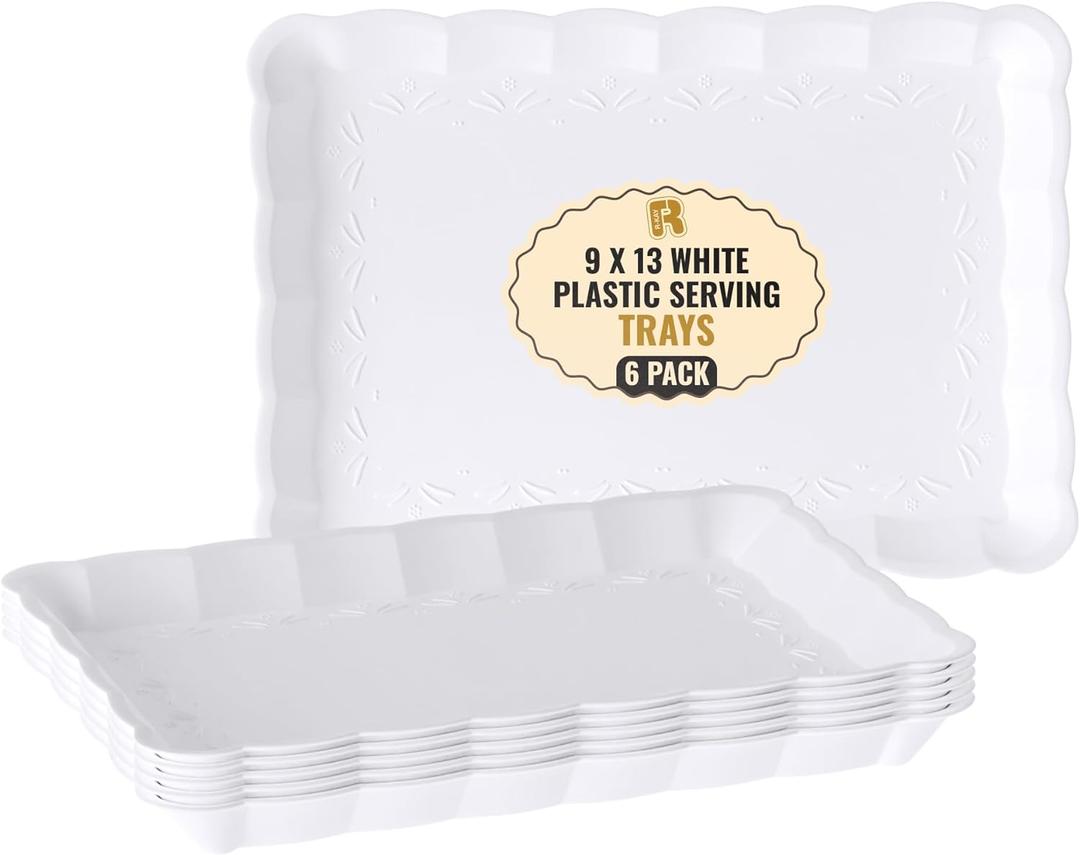 6 Pack White Serving Tray - 9 x 13 Inch, Heavy Duty White Serving Trays and Platters for Party - Premium Serving Platters