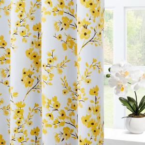 HOMEIDEAS Yellow Floral Blackout Curtains, 52 x 84 Inches Long Room Darkening Flower Grommet Drapes for Living Room, Bedroom, 2 Panels,