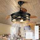 42Inch Retractable Ceiling Fans with Lights Remote Control Black Caged Ceiling Fans Farmhouse Vintage Industrial Ceiling Fan with Lights for Living Room Bedroom Kitchen Patio