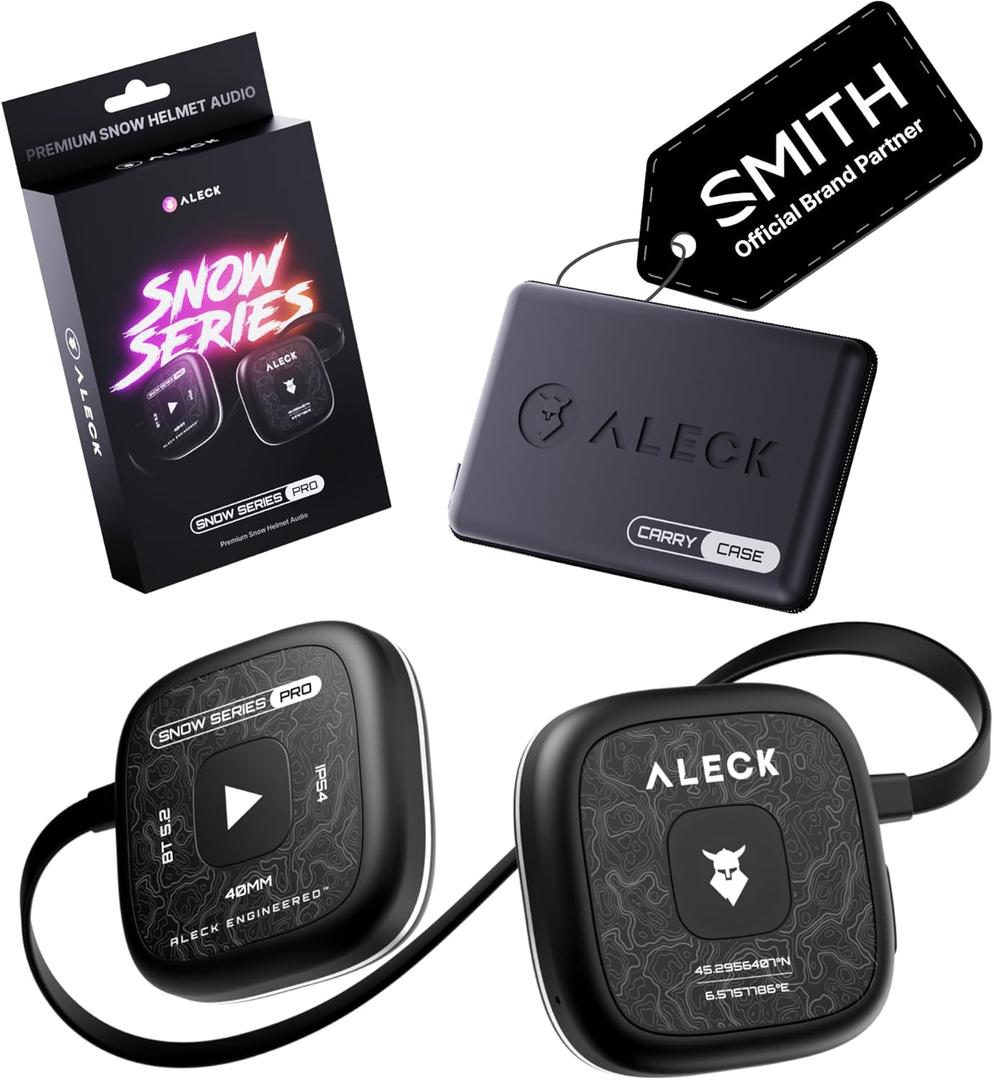 ALECK Snow Series Pro Wireless Bluetooth Ski & Snowboard Helmet Speakers, Fits Audio-Ready Helmet Ear Pockets, Glove Friendly Controls, Built-in Mic for Hands-Free Calls