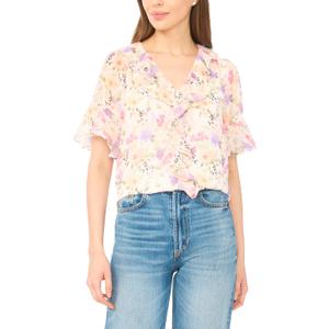 CeCe Flutter Sleeve Ruffled Short Sleeve Top (S)