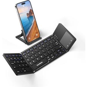 Samsers Foldable Bluetooth Keyboard with Touchpad - Portable Wireless Keyboard with Holder, Rechargeable Full Size Ultra Slim Pocket Folding Keyboards for Android Windows iOS Tablet & Laptop - Black