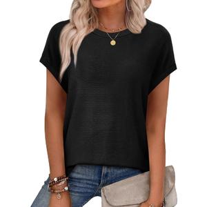 XIEERDUO Short Sleeve Sweater for Women Summer Lightweight Boho Tops Clothes Beach Vacation Outfits 2026,Large