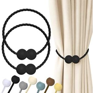 Hion Magnetic Curtain Tiebacks Black 4pcs, Curtain Tiebacks Buckles Holdbacks Holders Hooks Clip for Home Outdoor Bedroom Office Decorative Curtain
