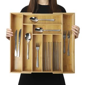 Expandable Bamboo Drawer Organizer  Large 20"x16.9" Size with Adjustable Dividers  for Kitchen Utensils, Knives, Cutlery, Flatware & Silverware Storage Tray