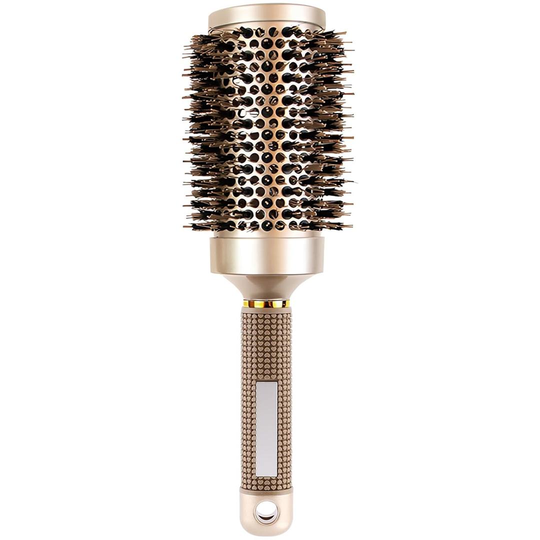 Nano Thermal Ceramic & Ionic Round Hair Brush with Boar Bristles, Enhances Shine and Texture, Ideal for Styling, Curling, and Drying