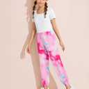 Girls Clothes Solid Color Square Collar Short Tops Tie Dye Long Pants Two Piece outfit Clothes for Girls 6-14Y