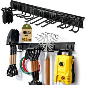 14Pack Garage Tool Organizer Wall Mount, 49.5'' Garage Wall Organizer with 11 Adjustable Hooks, 520lbs Heavy Duty Garage Storage & Organization, Garage Hanging Rack for Garden Yard Tool Shed, Men Gift