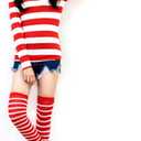 Family Halloween CostumeRed and White Striped Cosplay T-Shirt, Outfit Glasses Hat Shirt Suits (Male-Medium)