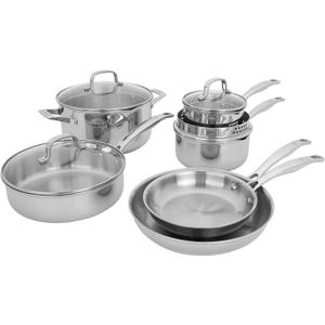 HENCKELS Clad H3 10-pc Induction Pot and Pan Set, Stainless Steel, Durable and Easy to clean
