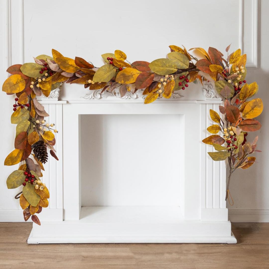 Anna's Whimsy 6.8FT Thanksgiving Leaf Garland With Pumpkin and Pine Cone, Hanging Autumn Decor for Door, Wall, Staircase, Porch, Balcony, Fireplace, Fall Indoor Decor