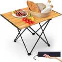 Portable Camping Table, Compact Camping Side Table with Carrying Bag, Ultralight Aluminum Beach Table Folding for Hiking, Camping, Picnicking, BBQ, Outdoor Cooking (Wood Medium 22")