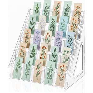 Bookmark Display Stand for 2.5''Bookmark, 5 Tier 25 Pockets Clear Acrylic Sticker Holder for Vendor Events Retail, Portable Stamp Display Shelf Rack