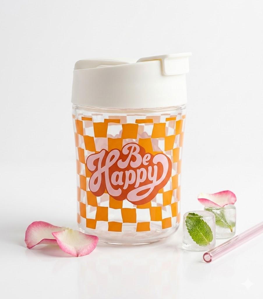 Plastic Sipper & Straw "Be Happy" Edition