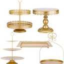 ZUMELER Gold 5Pcs Cake Stands Set Metal Round Cupcake Holder Cookies Dessert Display Plate Serving Tower Tray Platter with Handl for Baby Shower Wedding Birthday Party Celebration