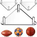 Happyseason 3-Pack Acrylic Football Stand, Basketball Stand with Stainless Steel Rods, Soccer Ball Holder, Volleyball Holder, Round-Edge Rack for Balls, Easy to Assemble (Clear)