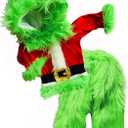 KOSUSANILL Little Kids Boys Girls Christmas Cosplay Costume Green Furry Monster Hooded Santa Claus Tops Green Fuzzy Pants Set (4-5T)