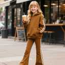 Mikrdoo Teenager Clothes Long Sleeve Hoodies Sweatshirts Teen Clothes Sweatpants Junior 2 Piece Outfits Sweatsuit Set (11-12 Years, 1-brown)