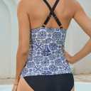 Shuangyu Womens 2 Piece Tankini Swimsuit Tummy Control Mid Waist Briefs | Cross back, adjustable straps, padded cups, flowy front, mid waist briefs. Soft stretch, quick-dry. For beach, pool. (M)
