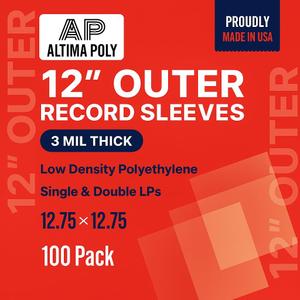 Altima Poly 100 Vinyl Record Sleeves Outer, 3 Mil Clear Plastic Protective LP Album Cover Sleeves, 12.75 x 12.75 Inch, Perfect Fit Protection for Single and Double LPs-Archival Quality-Made in USA