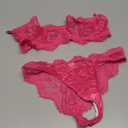 WDIRARA Women's 2 Piece Exotic Lingerie Set Floral Lace Mesh Sheer Strapless Bra and Panty Set Hot Pink Medium