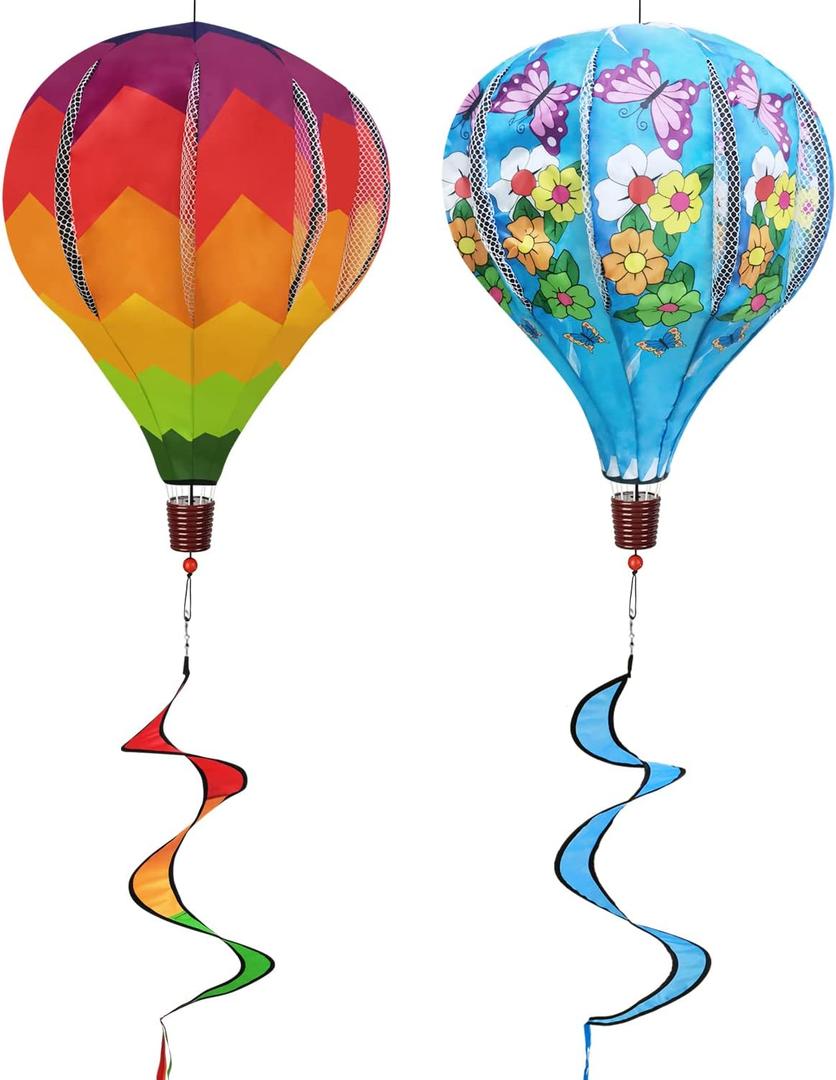Giant Rainbow Butterfly Hot Air Balloon Garden Wind Spinners Large Pinwheels Lawn Yard Catchers Ornaments Windmills Outdoor Hanging Decor Whirligigs Wind Hanging Windsock 2Pack