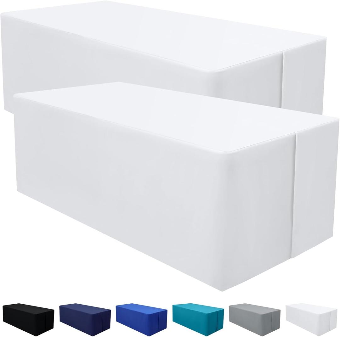 Homing 2 Packs Rectangle Fitted Tablecloth, 6 Foot Washable Fabric Table Cloth, Waterproof Polyester Table Cover for Party, Trade Show, Outdoor and Indoor (White, 30" x 72")