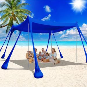 Large Beach Tent Canopy Pop Up Shade 10x10ft Sun Shelter Portable with UPF50+ UV Protection 8 Sandbags 4 Aluminum Poles 2 Sand Shovel Ground Pegs Carrying Bag for Outdoor Camping Fishing Yard Picnics (Navy)