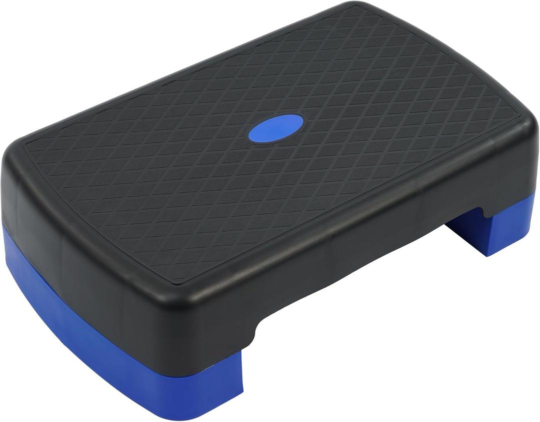 18" Workout Aerobic Stepper Step Platform with 2 Risers (Black and Blue)