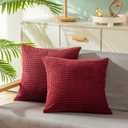 CaliTime Throw Pillow Covers Pack of 2 Comfy Corduroy Corn Striped Waffle Decorative Cushion Cases for Couch Sofa Bed Farmhouse 16 X 16 Inches Burgundy