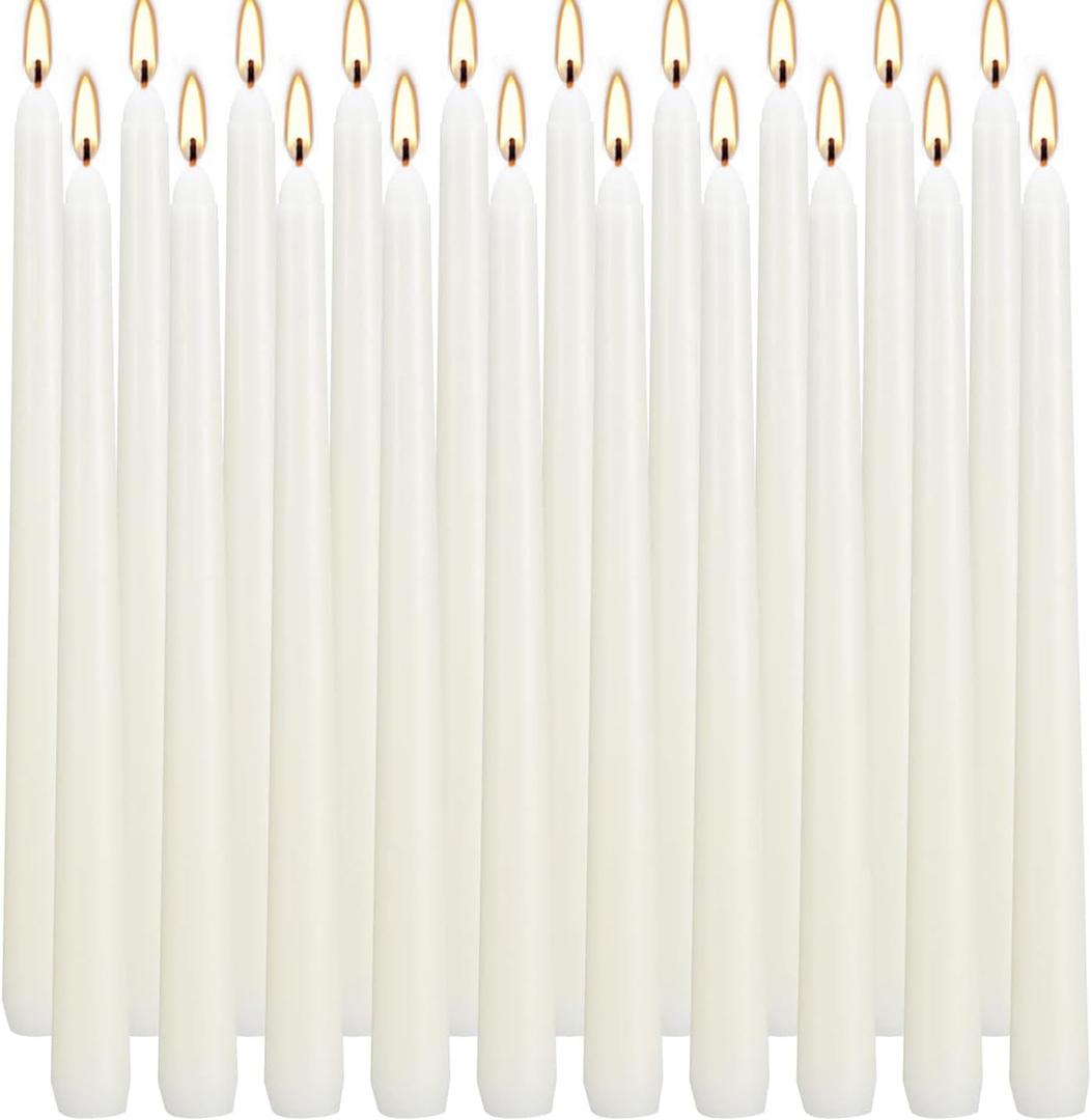 20 Ivory 10 Inch Unscented Smokeless Taper Candles with Cotton Wick, 7+ Hours of Long Lasting Burn, Great for Halloween, Home Decor & Parties, Beautiful Gifts!