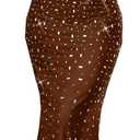 Women's Formal Evening Gown Elegant Rhinestone Long Prom Dress Wedding Guest Party Cocktail Bridesmaid Maxi Dress (Medium, #1 Coffee Brown)