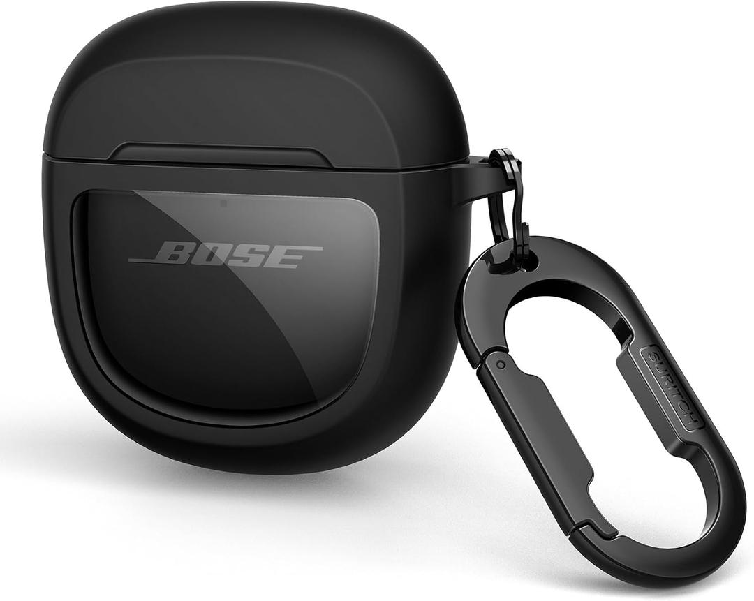 SURITCH Protective Cases for Bose QuietComfort Earbuds II 2022 / QuietComfort Ultra/Ultra Earbuds 2nd Gen, Shockproof Case Cover for Bose QC ii 2 & Ultra Case Accessories with Carabiner, Black
